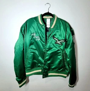 MEDIUM Abercrombie NFL Philadelphia Eagles Satin Green Bomber Varsity Y2K M - Picture 1 of 7