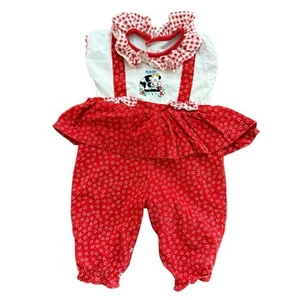 Vintage Buster braun rot weiß Blumendruck Kontrast Overall Strampler Größe 6-9M - Bild 1 von 5