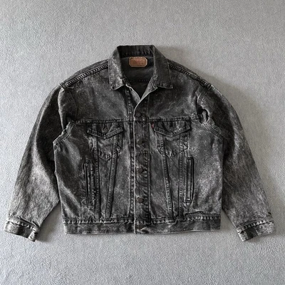 复古 80 年代 Levis 牛仔卡车司机夹克男式大号黑色酸洗美国 70507-0253 — 第 1/4 张图片