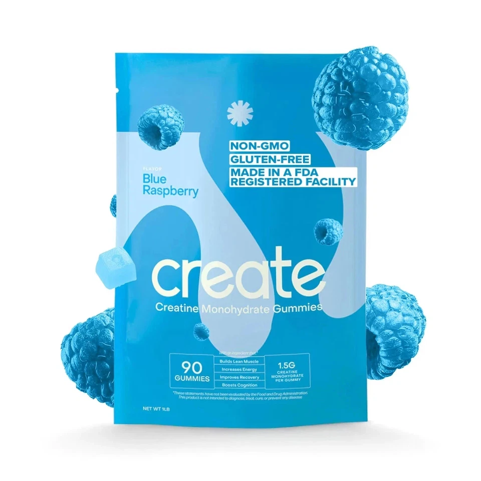 Create Creatine Monohydrate Gummies – Framboesa Azul – 90 unidades – NOVO E LACRADO - Imagem 1 de 4