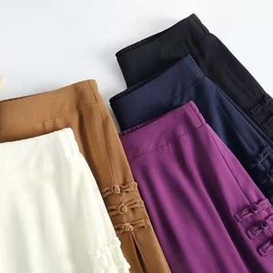 Womens Summer Chiffon Nine Point Pants with Side Slit in Multiple Colors - Picture 1 of 16