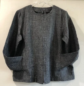 Eileen Fisher Gr. XL grau Tweed Sakko Frontreißverschluss kragenlos versteckte Taschen - Bild 1 von 13