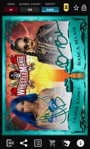 Sasha Banks Bianca Belair 428cc Sig Award WrestleMania 21 WWE Topps Slam Digital - Picture 1 of 2