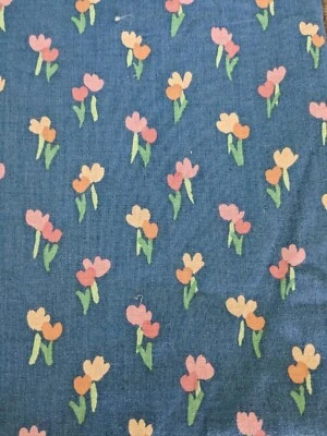 复古 Stanley King Studio 装饰织物蓝色花卉 Dupont Teflon 35x 54 — 第 1/4 张图片