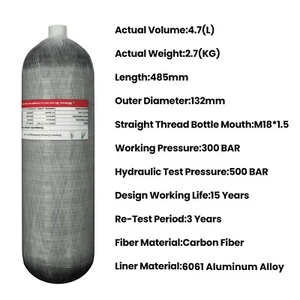 TUXING 4500Psi Pcp Diving Cylinder 4.7L Carbon Fiber HPA Air Tank for Paintball - Picture 1 of 8