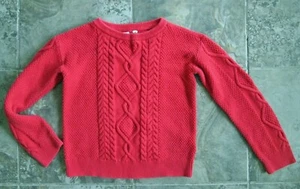 Gap Kids Sweater Large Cable Knit Crewneck Cherry Red 100% Cotton Bulky Heavy - Picture 1 of 5