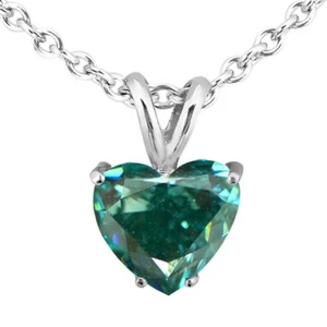 Blue Heart Diamond Solitaire Pendant Natural Treated 14K White Gold 0.76 Carat - Picture 1 of 5