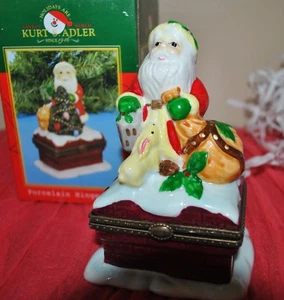 KURT ADLER Porcelain Hinged Trinket Box SANTA CLAUS Rabbit - Picture 1 of 4