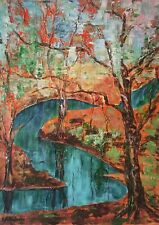 Abstract original acrylic painting on canvas, river, landscape W50XH70 