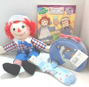 Raggedy Ann & Andy Keepsake Tin w/ Handle 15" Andy Doll , Color Book & Socks - Picture 1 of 9