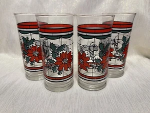 Whataburger Enjoy Coca Cola Christmas Glass Poinsettia Holiday Vintage Cup Set 4 - Picture 1 of 5