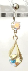 Belly Ring Fancy Teardrop Style Aurora Gemmed Dangle Naval Steel - Picture 1 of 3