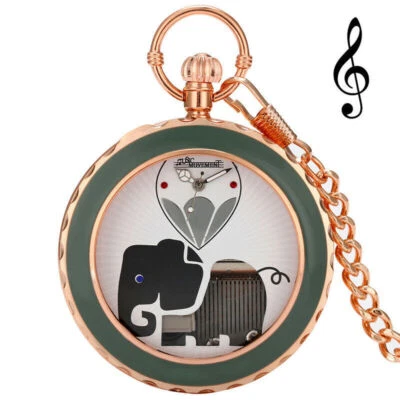 Novel Playing Music Design Half Hunter Unisex Quartz Pocket Watch Pendant Chain - Image 1 of 4