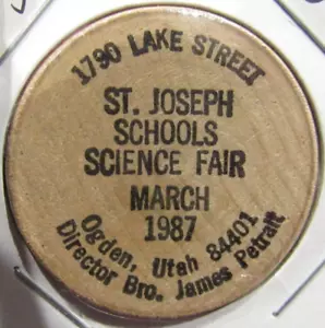 Ficha de níquel de madera 1987 St. Joseph Schools Science Fair Ogden, Utah - UT - Imagen 1 de 2