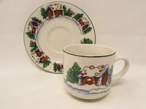 C4R3 von Crofton Tasse & Untertasse Set Schnee Weihnachten, Häuser, Bäume, Ornamente b226 s64 - Bild 1 von 2