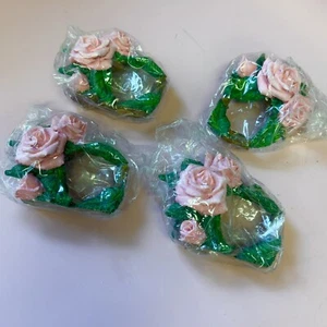 Set Of 4 Porcelain Rose Napkin Rings NEW - Picture 1 of 6