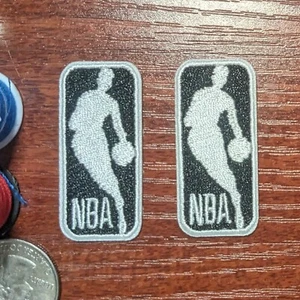 NBA Logo Patch 2 Pieces Basketball Black White Embroidered Iron On 1.75x0.75" - Picture 1 of 3