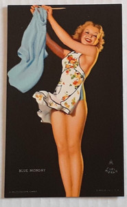 Earl Moran Mutoscope Hot'cha  Pinup Arcade Card ~ BLUE MONDAY ~ NO CHIPS BLACK
