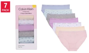 Calvin Klein Girls’ Bikini Underwear Cotton Stretch Tag-Free, 7-pack Large 10/12 - Picture 1 of 3