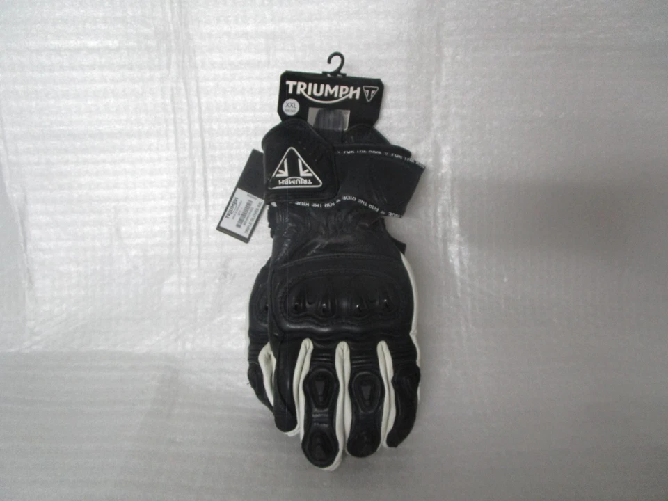 Guantes deportivos triumph triple de cuero negro/blanco para motocicleta 2XL XXL Foto 1 de 4