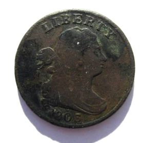 1803 DRAPED BUST HALF CENT 1/2 C WIDELY SPACED 3 NICE COLLECTOR DATE C-3 - Picture 1 of 2