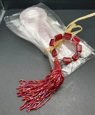 JUEGO DE 4 SERVILLETEROS MIMADOS CHEF CUENTAS BORLA ARÁNDANO ROJO VIDRIO ELEGANTE Foto 1 de 3