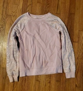 Athletic Works Raglan Hearys Sweatshirt Girls Long Sleeve Pink Size Medium 7/8 - Picture 1 of 3