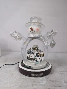 Thomas Kinkade Blanco Navidad Obra Maestra Cristal Muñeco de Nieve Luces Movimiento Certificado de Autenticidad - Imagen 1 de 8