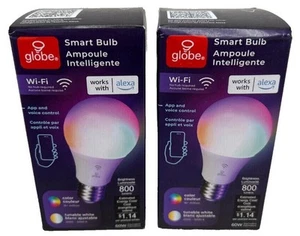 x 2 Globe Smart Bulb Works With Alexa 800 Lumens, 60W, Color Adjustable, App/Voi - Picture 1 of 3