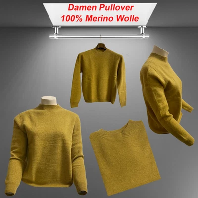 Damenpullover 100% Schafwolle-Merino kleiner Stehkragen Senffarben Gr 38-40 Neu - Bild 1 von 4
