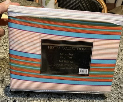 4 Piece Bed sheet set Microfiber Hotel Collection Full Size Stripes - Image 1 of 2