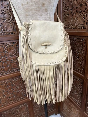 Polo Ralph Lauren Tan Learher Boho Fringe Leather Festival Crossbody Bag 8x8inch - Image 1 of 4