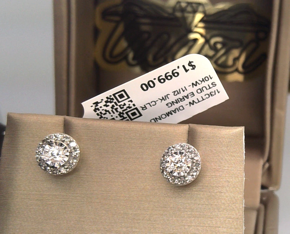 2000 美元⚡天然钻石 HALO 铺面簇式耳钉 10k 纯金! 正品证书 — 第 1/4 张图片