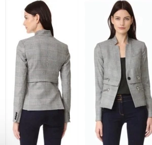Veronica Beard Paloma Plaid Dickey Zipper Jacket Gray Blazer Size 2 NWOT - Picture 1 of 8