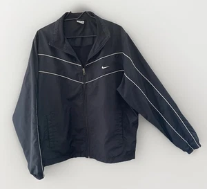 Nike Black White Stripes Full Zip Up Windbreaker Jacket Size Mens XLarge Read - Picture 1 of 13