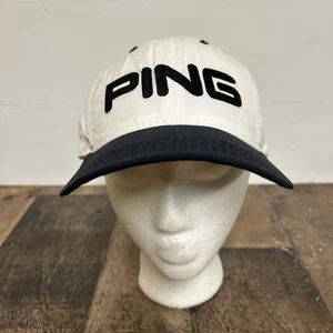 Vintage Ping by Karsten Leather Strapback Hat Cap Made In USA Blue White - Picture 1 of 19
