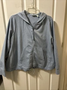 LOGO Lounge Hoodie Jacket Women's Size Large Drawcord Hem Full Zip Blue Pockets - Picture 1 of 6