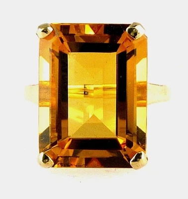 Large Natural Emerald Cut Citrine Ring 925 Silver 16x12 MM Hand Made in USA - Image 1 of 2