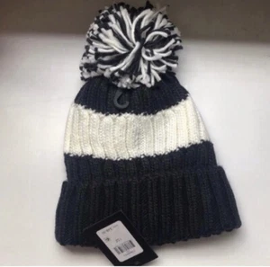 Nuevo DKNY Sombrero Mujer Invierno Blanco y Negro Rayas Forrado Gorro Pom Informal - Imagen 1 de 11