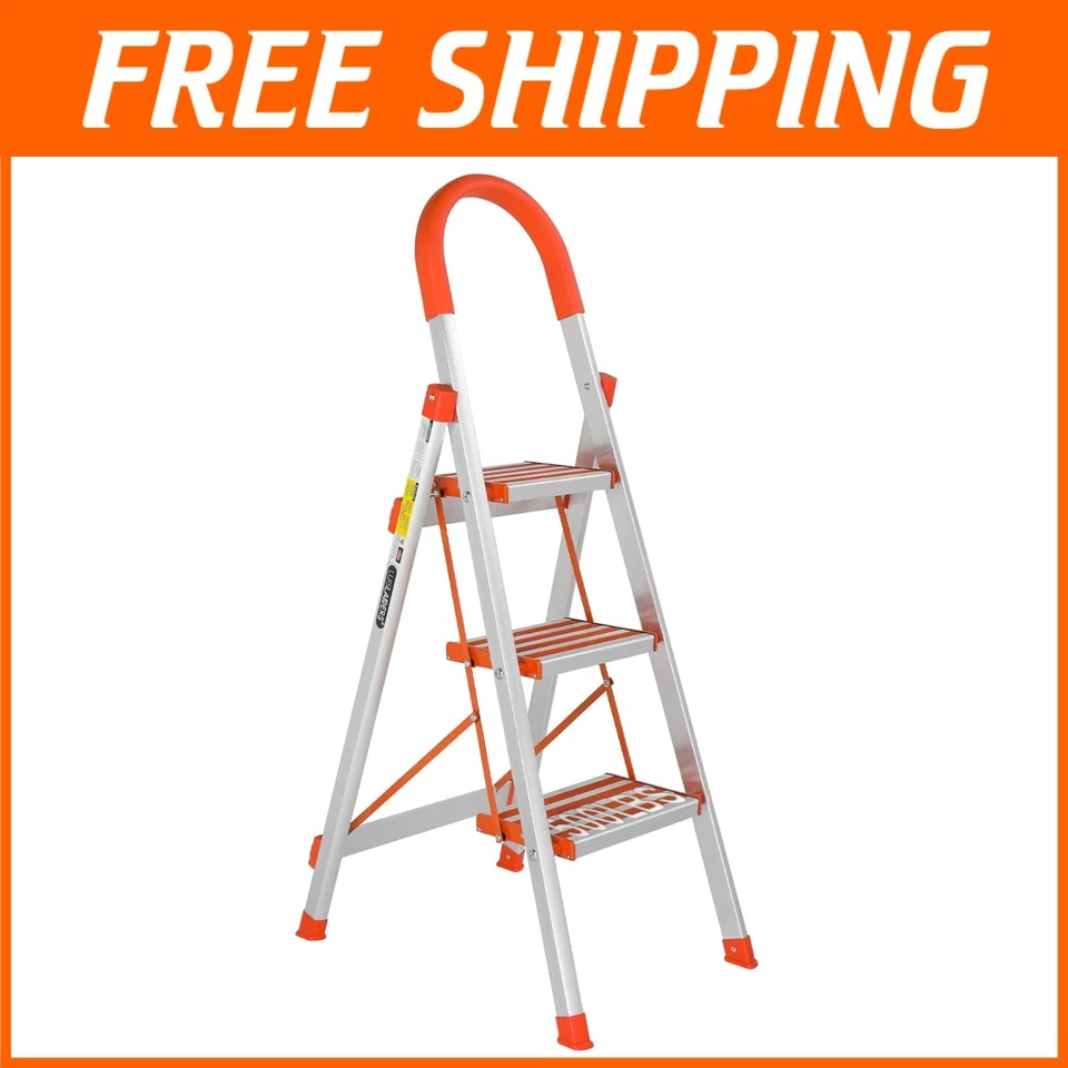 Elegant Aluminum Step Ladder - 3-Step Design with Safety Handrail & 350lbs Limit - Image 1 of 4