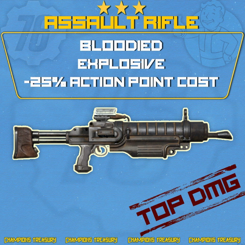 FALLOUT 76 PC BLOODIED EXPLOSIVE -35% AP COST ASSAULT RIFLE BROTHERHOOD - Image 1 of 1
