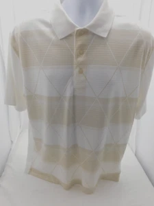 Top Flite Mans Golf/Polo Shirt Size Medium White/Tan Striped - Picture 1 of 5