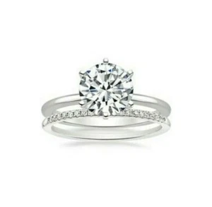 Juego de 3 quilates de anillo de compromiso de diamantes simulados para mujer en acabado oro blanco de 14 K - Imagen 1 de 12