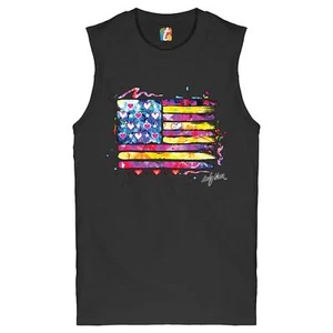 Colorful American Flag Muscle Shirt Patriotic 4th of July Independence Men's - Picture 1 of 21
