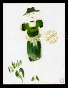 London Road No 24 Green Dress w Fedora 1997 C Peterson * Fashion Oil Painting - Picture 1 of 11