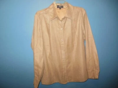 Womens Elementz Tan Button Front Blouse 1X - Image 1 of 3