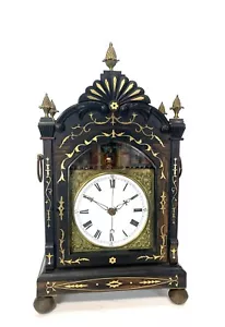 Rare Antique Chinese Bronze Inlaid 8 Day Automaton Figure Ebony Bracket Clock  - Picture 1 of 12