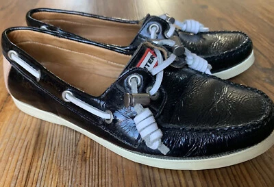 Женские Hunter Willemberg кожи лодки палубы туфли плоскостях мокасины белый черный 5 M - Изображение 1 из 4