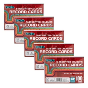 Booghe A6 Record Cards Ruled with Headline 6x4 Assorted Colours Pack of 5 Sealed - Picture 1 of 5