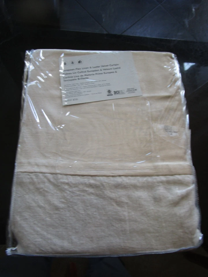 2 West Elm Belgian Flax Linen Luster Velvet Curtains 48 108 natural stone refold - Image 1 of 1
